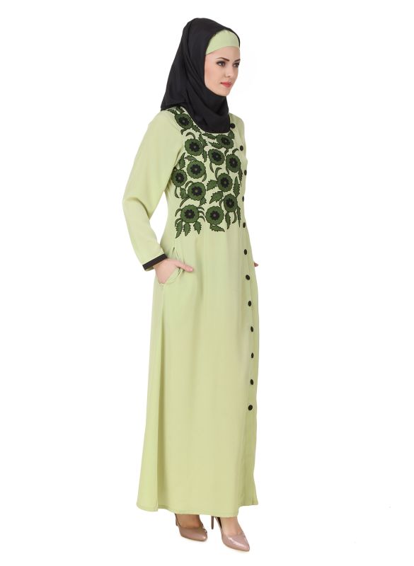 Wareesha_Crepe_Parrot_Green_Abaya_Side View_IslamicShop.in