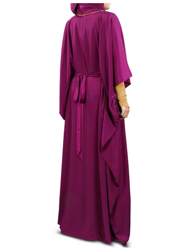 Nelam Gold Embroidered Wine Kaftan _Back View_IslamicShop.in