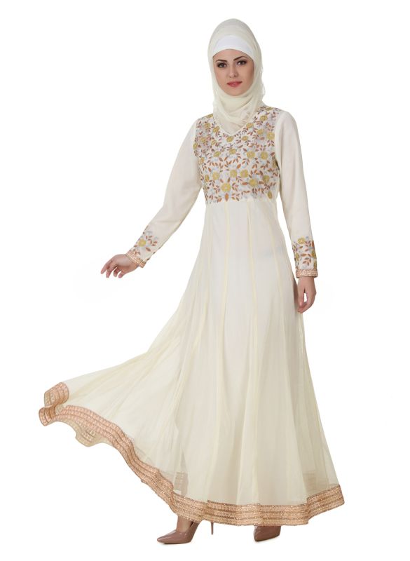 Zaeemah_Net_&_Crepe_Off_White_Abaya_AngleView_IslamicShop.in