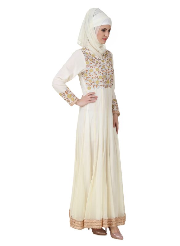 Zaeemah_Net_&_Crepe_Off_White_Abaya_RightView_IslamicShop.in