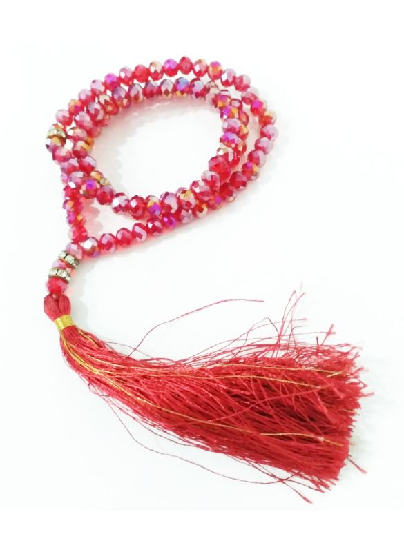 Red Crystal 8mm Tasbih_Front View_IslamicShop.in