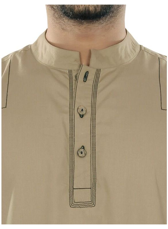 Ammar_Beige_Galabiyya_Close Up View_IslamicShop.in