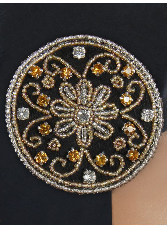 Amara_Silver_Embroidered_Black_Kaftan_Brooch_IslamicShop.in