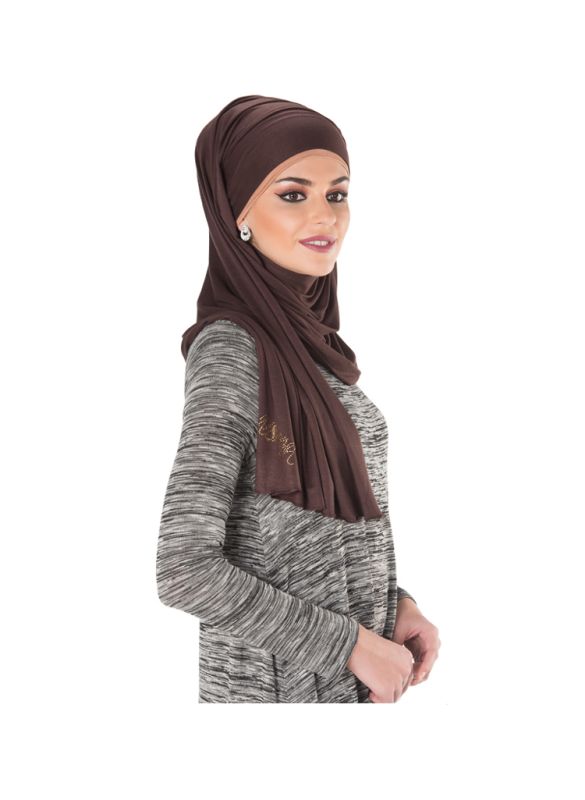 Plain Jersey Hijab (Coffee)_Angle View_IslamicShop.in
