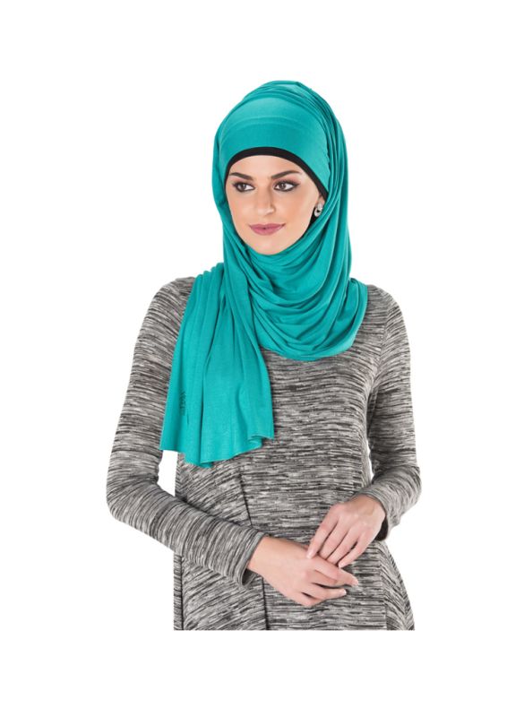 Plain Jersey Hijab (Rama Green)_Angle View_IslamicShop.in