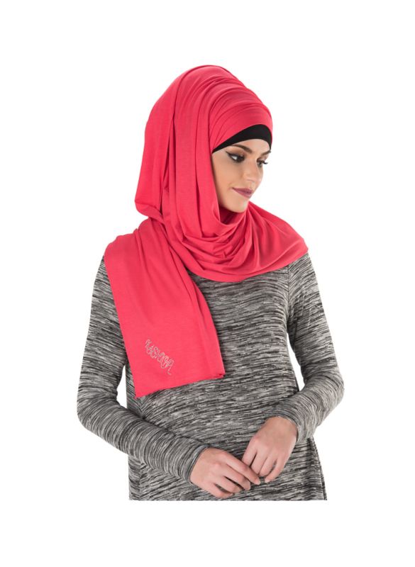 Plain Jersey Hijab (Coral)_Right View_IslamicShop.in
