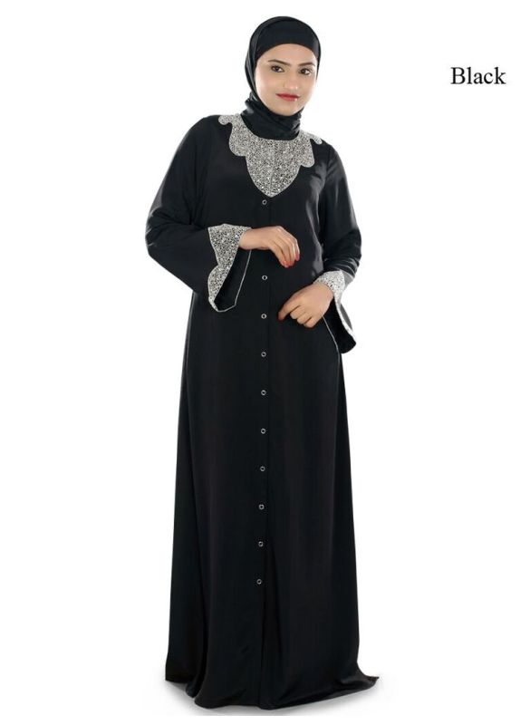 Hifja_Black_Hand_Embroidered_Burqa_Black Color_IslamicShop.in