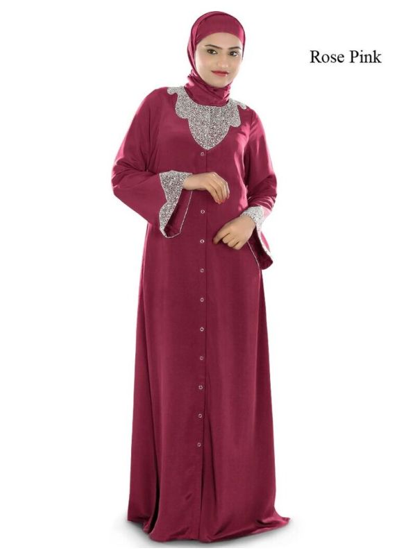 Hifja_Black_Hand_Embroidered_Burqa_Rose Pink Color_IslamicShop.in