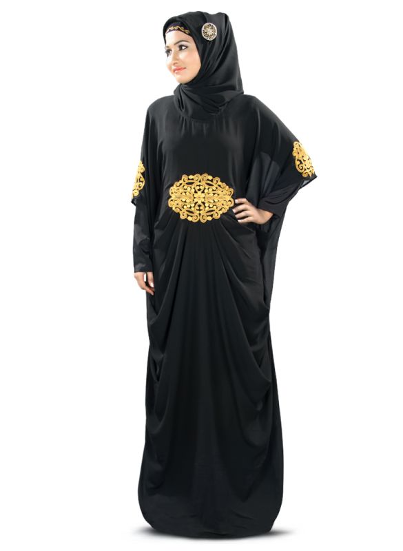 Amara_Gold_Embroidered_Black_Kaftan_Angle View_IslamicShop.in