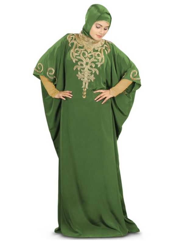 Nayyab_Hand_Embroidered_Henna_Kaftan_Angle View_IslamicShop.in