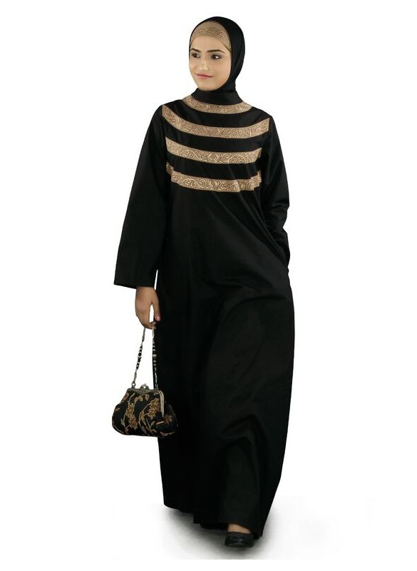 Seemeen_Black_Cotton_Abaya_Front View_IslamicShop.in