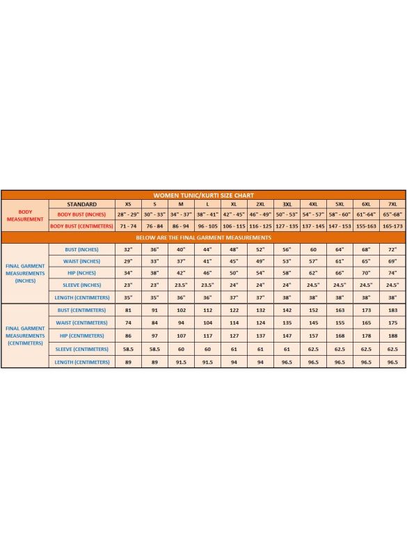 Tunics_Size Chart_IslamicShop.in