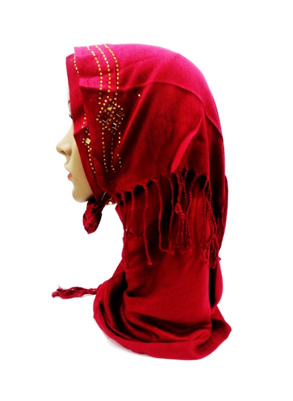 Red Border Stones Hijab_IslamicShop.in