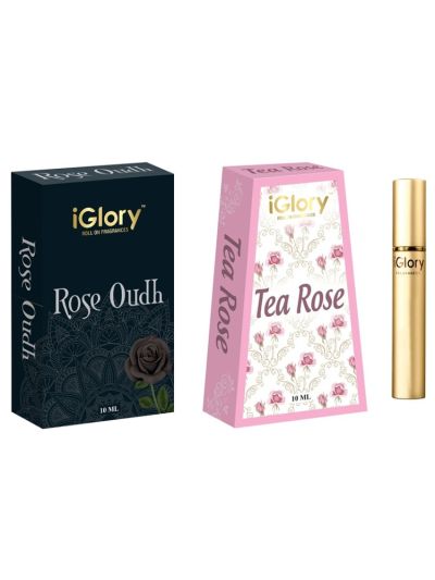 iGlory Combo Rose Oudh & Tea Rose Roll On Attar for Men & Women (10 ml)