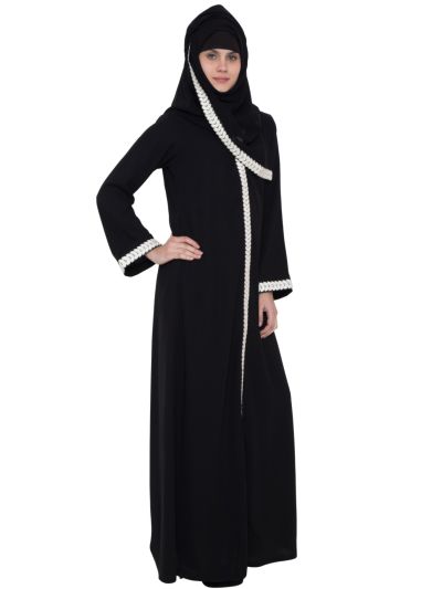 Black with White Lace Abaya