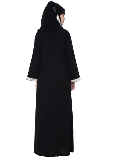 Black with White Lace Abaya