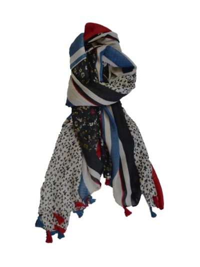 Floral Print Hijab With Checks Weave