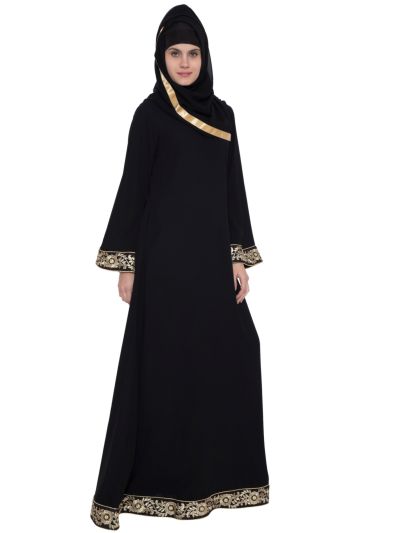 Black With Golden Lace Abaya