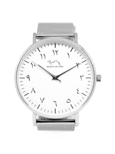 Men Silver & White Stainless Steel Arabic Watch 