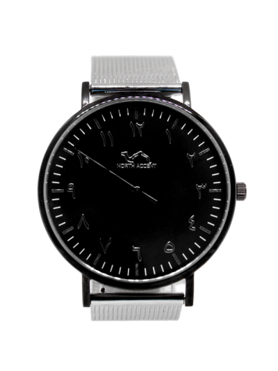 Men Black Stainless Steel Arabic Watch 