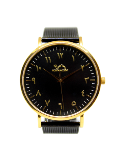 Men Gold & Black Stainless Steel Arabic Watch 