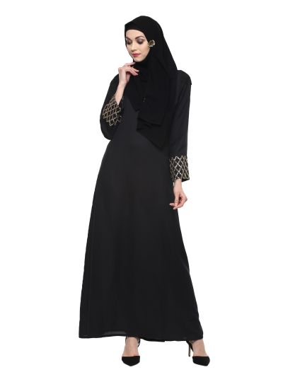Black Maxi Abaya With Embroidered Sleeves
