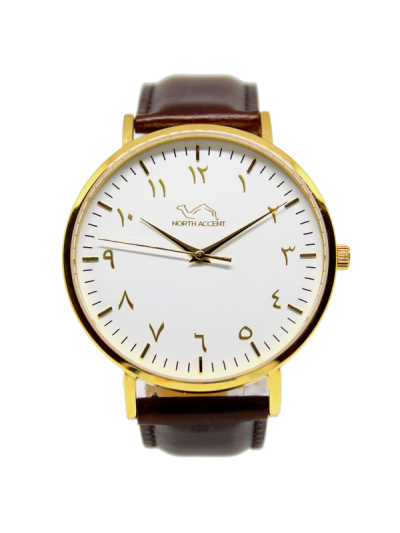 Men Gold & White Espresso Leather Arabic Watch