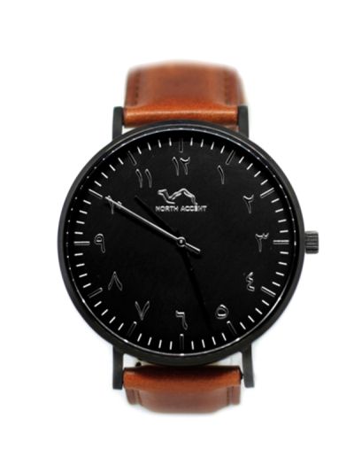 Men Black Leather Arabic Watch 