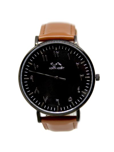 Men Black Leather Arabic Watch 