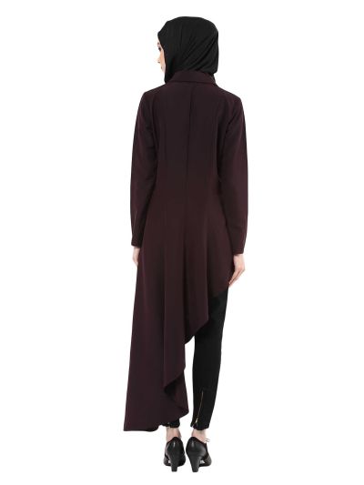 Wine Embellished Assymmetric Tunic 