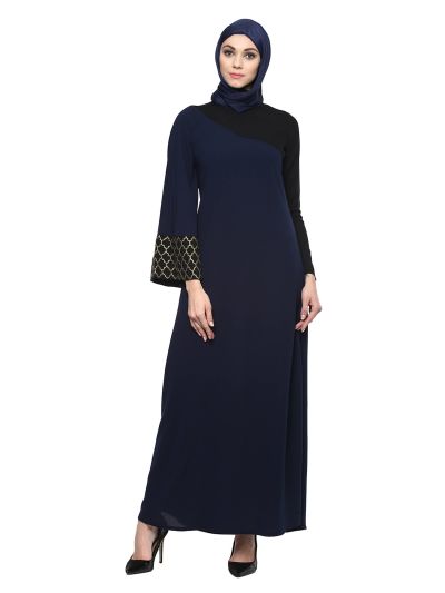 Navy Blue Embroidered Maxi Abaya