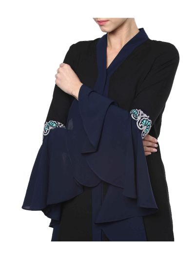 Black Embroidered Flared Sleeve Abaya