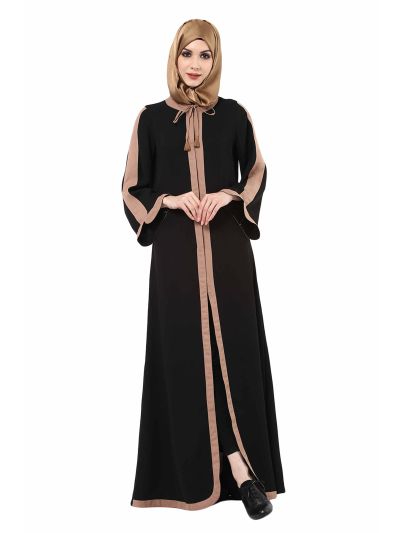 Black/Beige Contoured Jacket Style Abaya