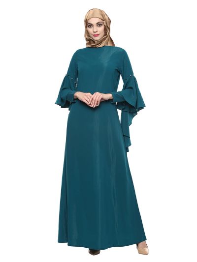 Turquoise Detailed Sleeve Maxi Abaya