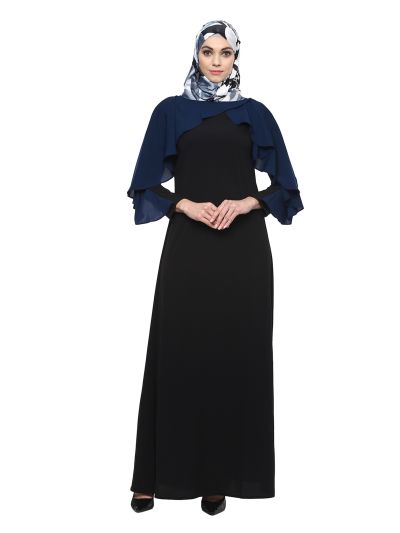 Black / Navy Ruffle Detailed Maxi Abaya