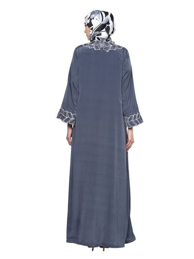 Grey Embroidered Jacket Style Abaya