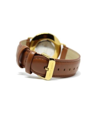 Men Gold  & White Leather Arabic Watch 
