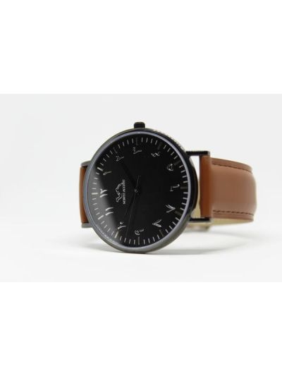 Men Black Leather Arabic Watch 