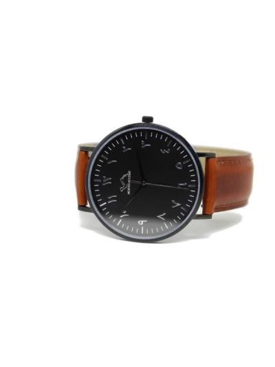 Men Black Leather Arabic Watch 