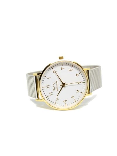 Men Gold & White Stainless Steel Arabic Watch 