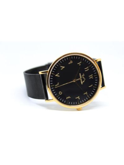 Men Gold & Black Stainless Steel Arabic Watch 