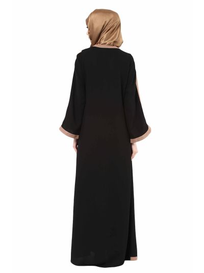 Black/Beige Contoured Jacket Style Abaya