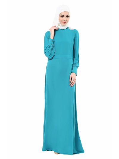 Blue Abaya with Shoulder Detailing