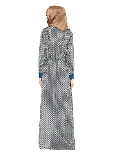 Blue Printed Collar Maxi Abaya