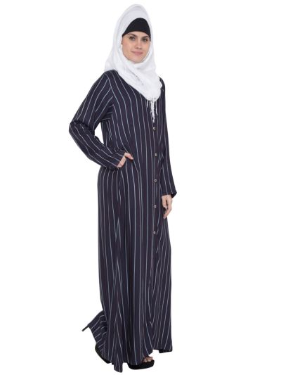 Navy Blue Striped Abaya