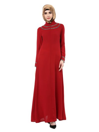 Red Abaya with Embellishment and Slit