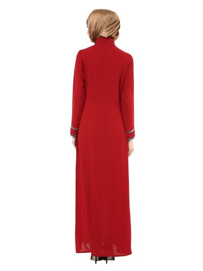 Red Abaya with Embellishment and Slit