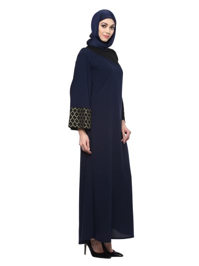 Navy Blue Embroidered Maxi Abaya