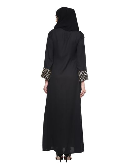 Black Maxi Abaya With Embroidered Sleeves