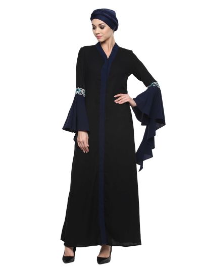 Black Embroidered Flared Sleeve Abaya